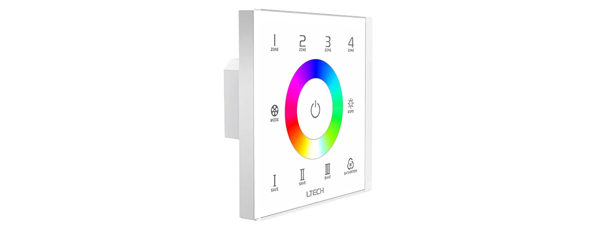 RGB Touch Panel 4 Zones, RF 2.4GHz, DMX512 interface, Capacitive touch, 100-240Vac input, IP44.